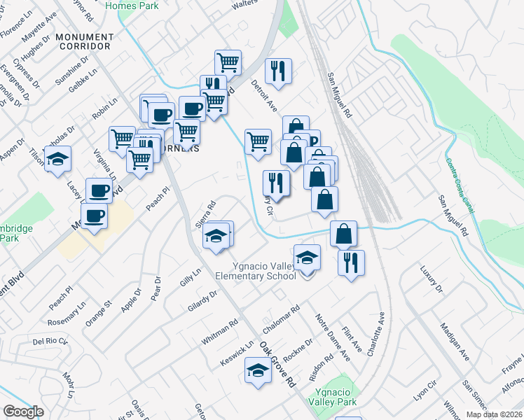 map of restaurants, bars, coffee shops, grocery stores, and more near 1049 Shary Circle in Concord