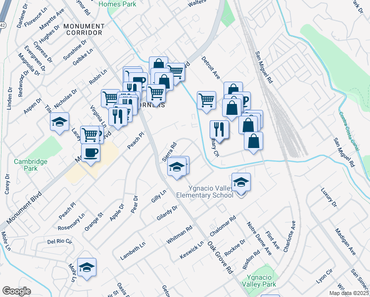 map of restaurants, bars, coffee shops, grocery stores, and more near 1036 Oak Grove Road in Concord