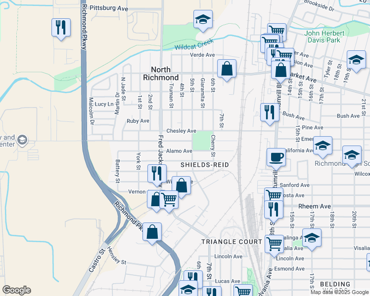 map of restaurants, bars, coffee shops, grocery stores, and more near 421 Duboce Avenue in Richmond