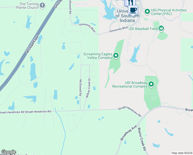 map of restaurants, bars, coffee shops, grocery stores, and more near 9009 Marfield Court in Evansville