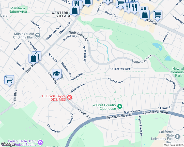 map of restaurants, bars, coffee shops, grocery stores, and more near 4393 North Prairie Willow Court in Concord