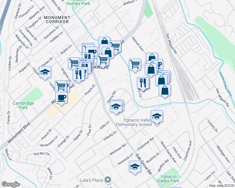 map of restaurants, bars, coffee shops, grocery stores, and more near 1036 Oak Grove Road in Concord