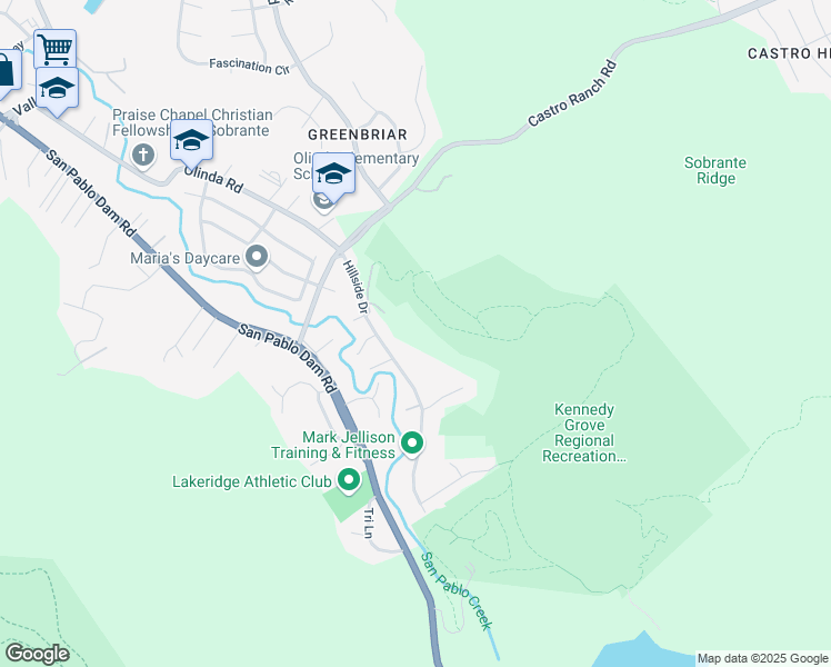 map of restaurants, bars, coffee shops, grocery stores, and more near 2 Sobrante Court in El Sobrante