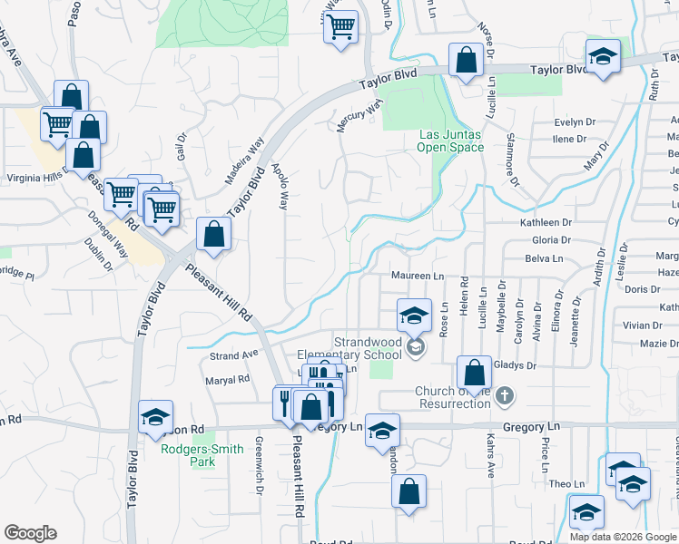 map of restaurants, bars, coffee shops, grocery stores, and more near 811 Vineyard Court in Pleasant Hill