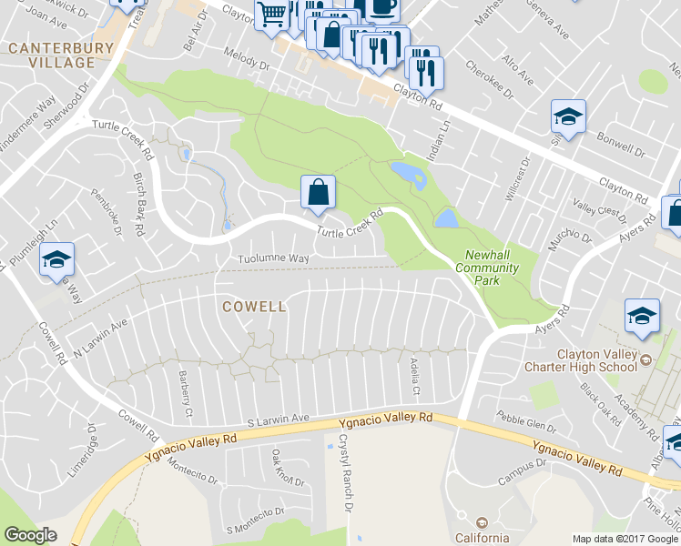 map of restaurants, bars, coffee shops, grocery stores, and more near 4394 North Sweetbriar Court in Concord