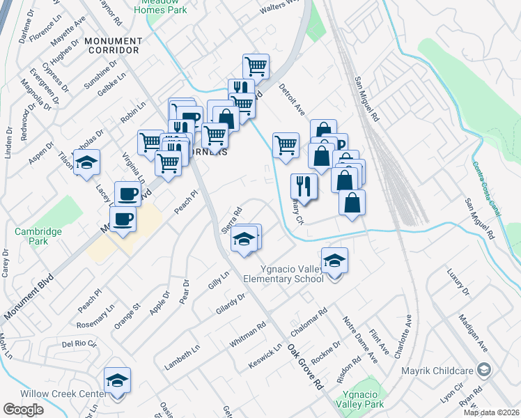 map of restaurants, bars, coffee shops, grocery stores, and more near 1083 Fox Meadow Way in Concord