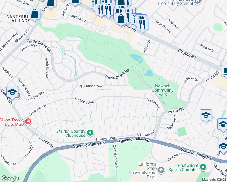 map of restaurants, bars, coffee shops, grocery stores, and more near 4394 North Sweetbriar Court in Concord
