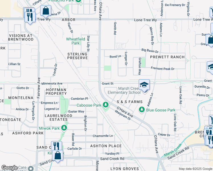 map of restaurants, bars, coffee shops, grocery stores, and more near 1109 Lavender Drive in Brentwood