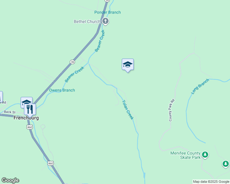 map of restaurants, bars, coffee shops, grocery stores, and more near 162 Tolan Branch Road in Frenchburg