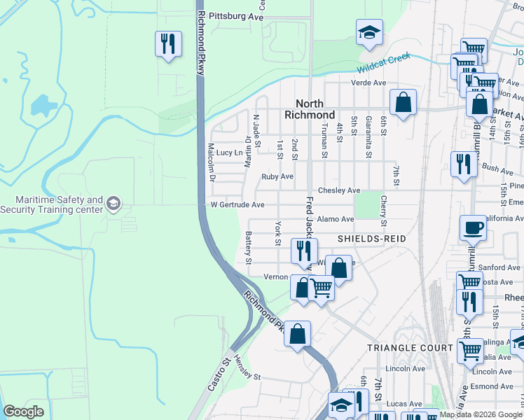 map of restaurants, bars, coffee shops, grocery stores, and more near 30 Chesley Avenue in Richmond
