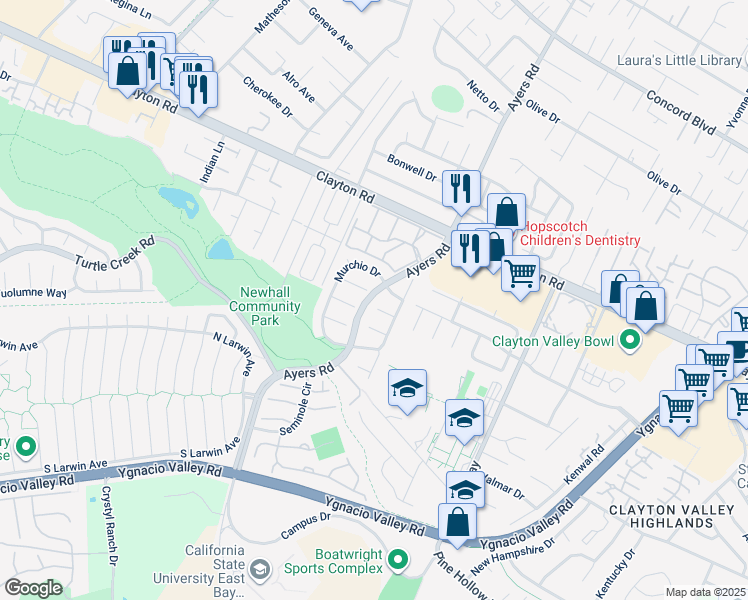 map of restaurants, bars, coffee shops, grocery stores, and more near 5041 Saint Dunstan Court in Concord