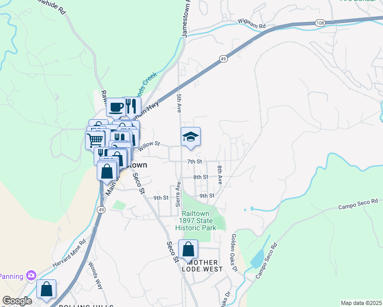 map of restaurants, bars, coffee shops, grocery stores, and more near 18299 5th Avenue in Jamestown
