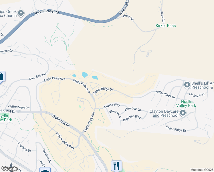 map of restaurants, bars, coffee shops, grocery stores, and more near 4605 Keller Ridge Drive in Clayton