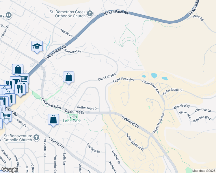 map of restaurants, bars, coffee shops, grocery stores, and more near 1873 Eagle Peak Avenue in Clayton