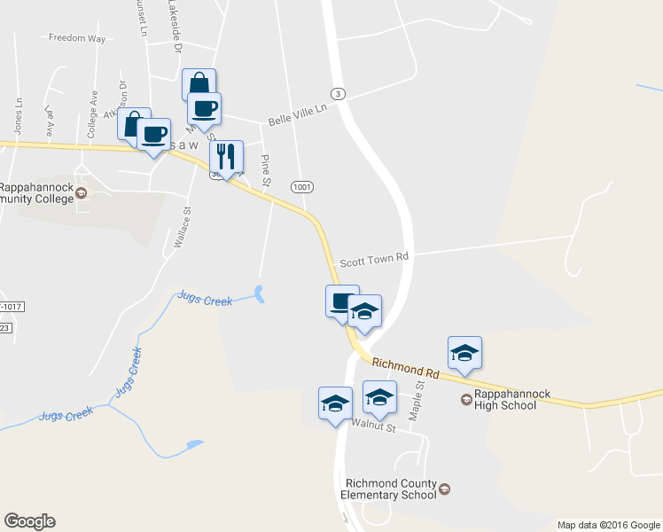 map of restaurants, bars, coffee shops, grocery stores, and more near 6519 Richmond Road in Warsaw