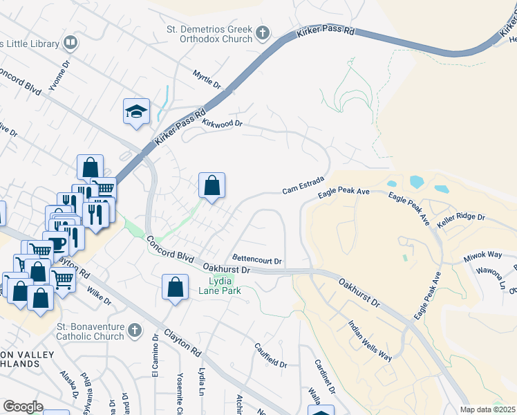 map of restaurants, bars, coffee shops, grocery stores, and more near 1829 Yolanda Circle in Clayton