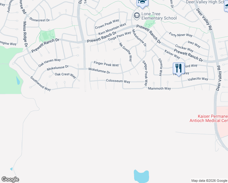 map of restaurants, bars, coffee shops, grocery stores, and more near 1990 Mount Wilson Court in Antioch