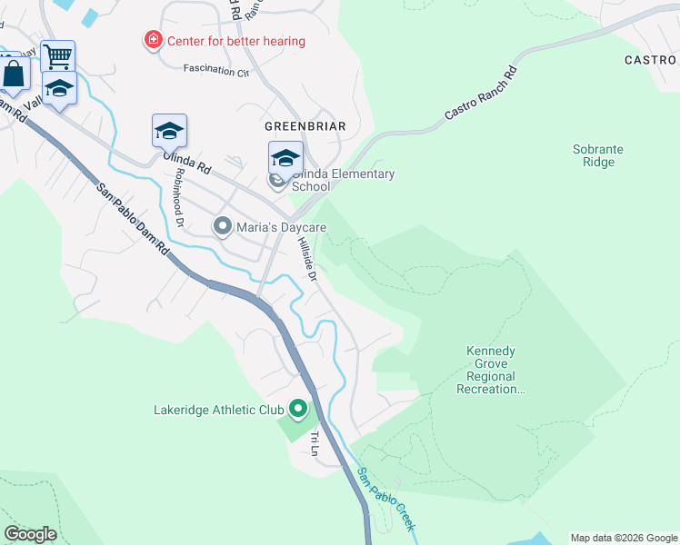 map of restaurants, bars, coffee shops, grocery stores, and more near 2 Sobrante Court in El Sobrante