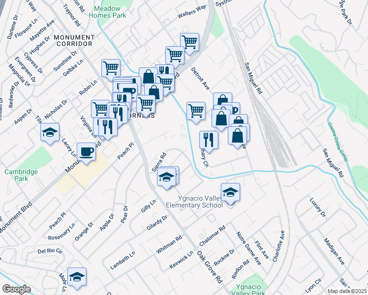 map of restaurants, bars, coffee shops, grocery stores, and more near in Concord