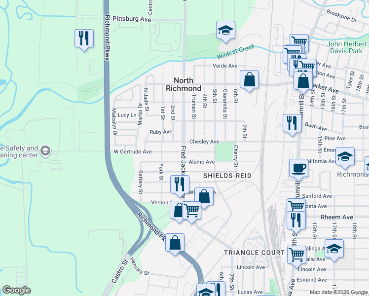 map of restaurants, bars, coffee shops, grocery stores, and more near in Richmond
