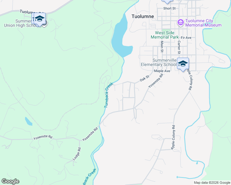 map of restaurants, bars, coffee shops, grocery stores, and more near 18109 Box Factory Road in Tuolumne