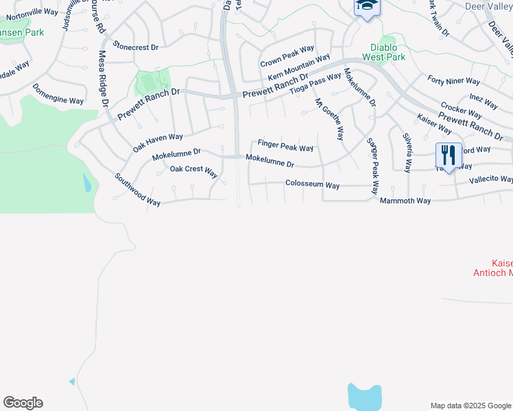 map of restaurants, bars, coffee shops, grocery stores, and more near 1863 Table Mountain Court in Antioch