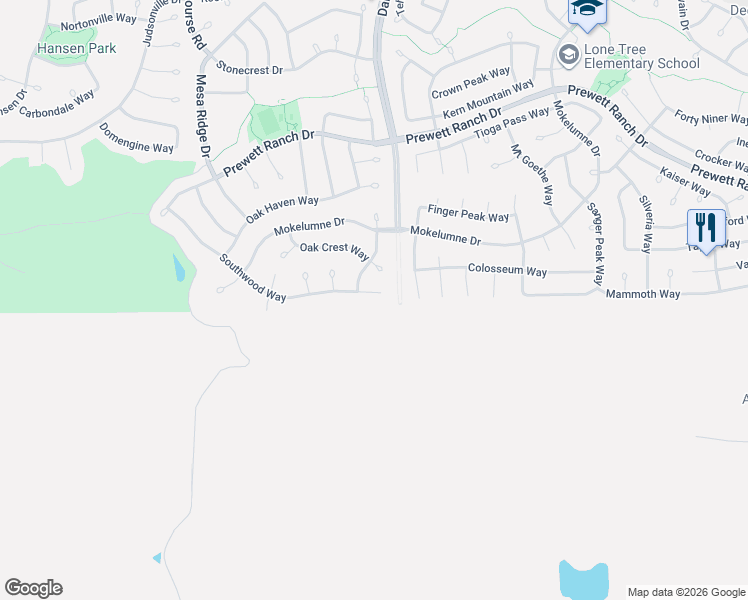 map of restaurants, bars, coffee shops, grocery stores, and more near 5496 Southwood Court in Antioch