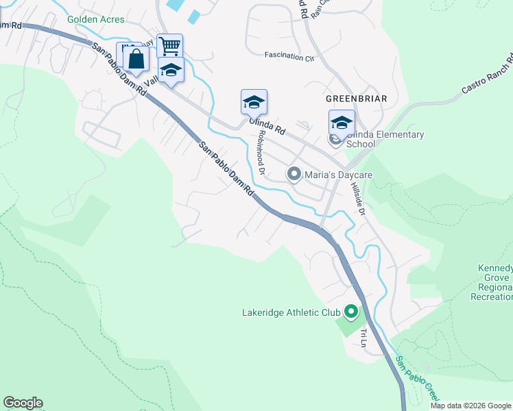 map of restaurants, bars, coffee shops, grocery stores, and more near 401 San Pablo Dam Road in El Sobrante