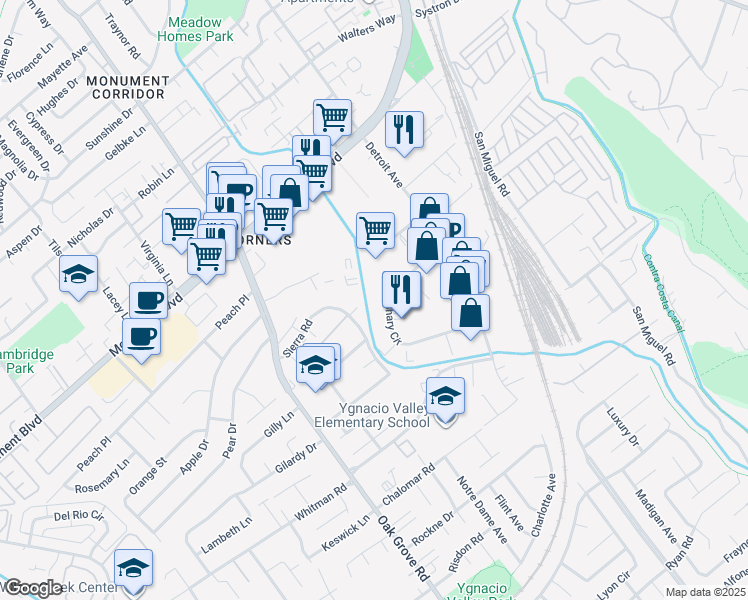 map of restaurants, bars, coffee shops, grocery stores, and more near 1061 Shary Circle in Concord