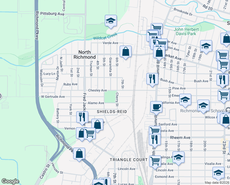 map of restaurants, bars, coffee shops, grocery stores, and more near 616 Chesley Avenue in Richmond