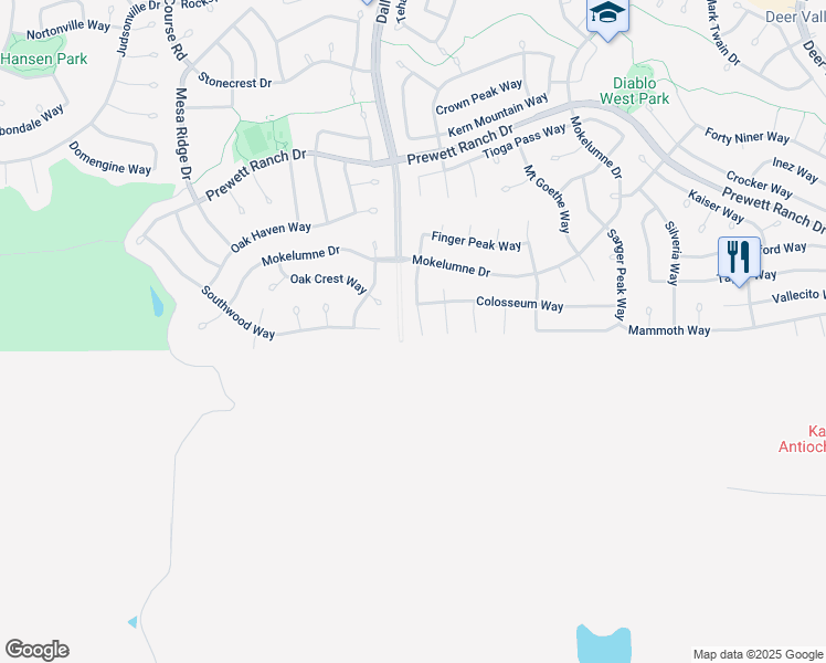 map of restaurants, bars, coffee shops, grocery stores, and more near 1863 Table Mountain Court in Antioch