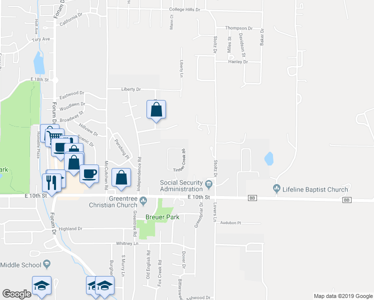 map of restaurants, bars, coffee shops, grocery stores, and more near 1539 Timber Creek Road in Rolla
