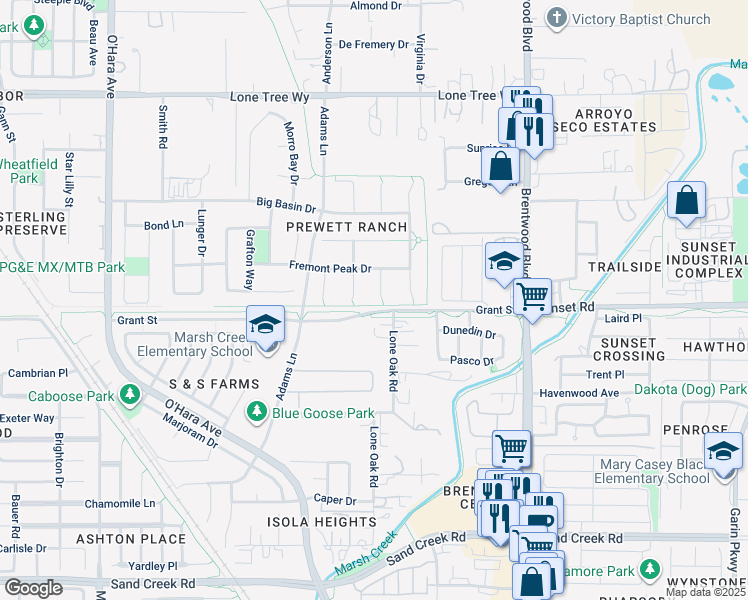 map of restaurants, bars, coffee shops, grocery stores, and more near 1949 Crowley Court in Brentwood