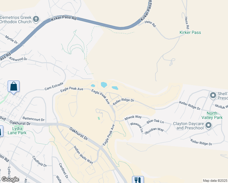 map of restaurants, bars, coffee shops, grocery stores, and more near 4001 Coyote Circle in Clayton