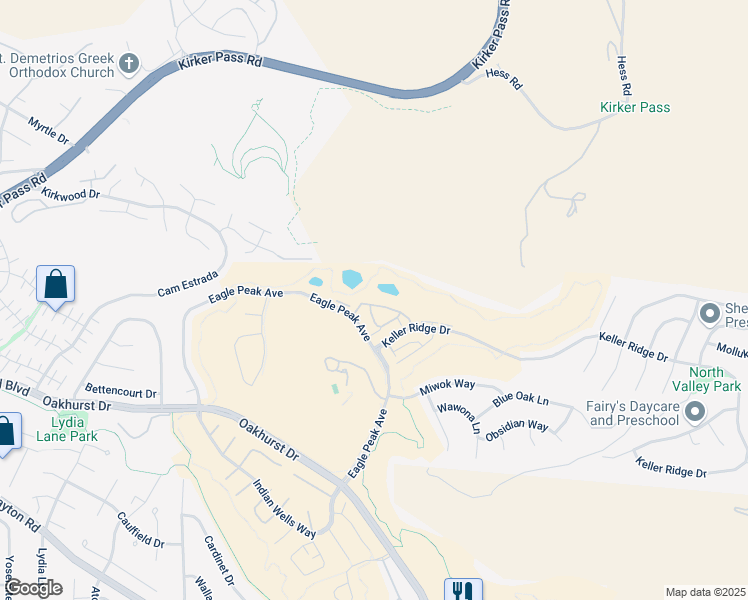 map of restaurants, bars, coffee shops, grocery stores, and more near 3805 Coyote Circle in Clayton