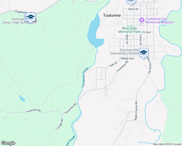 map of restaurants, bars, coffee shops, grocery stores, and more near 18109 Box Factory Road in Tuolumne