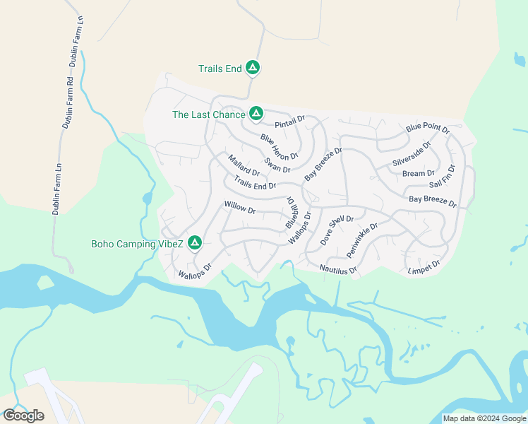 map of restaurants, bars, coffee shops, grocery stores, and more near Birch Court in Horntown