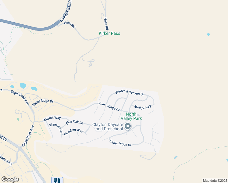 map of restaurants, bars, coffee shops, grocery stores, and more near 3029 Windmill Canyon Drive in Clayton