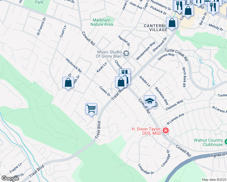 map of restaurants, bars, coffee shops, grocery stores, and more near in Concord