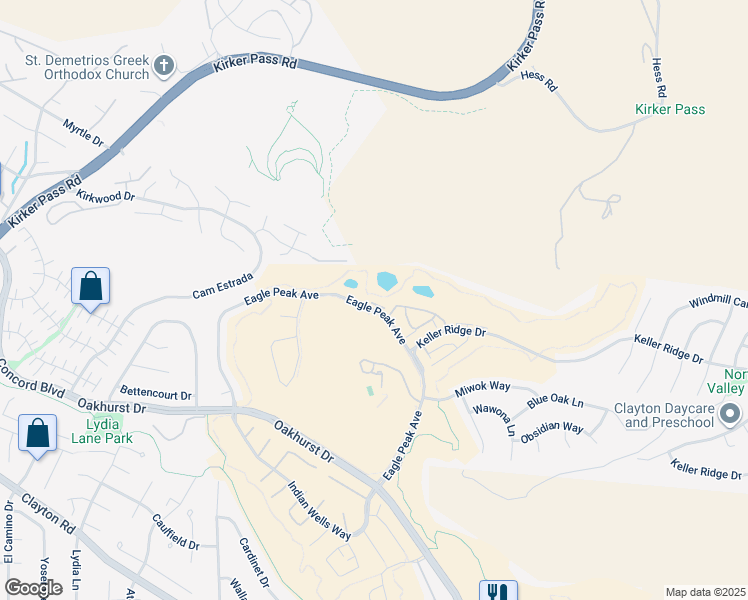 map of restaurants, bars, coffee shops, grocery stores, and more near 1921 Eagle Peak Avenue in Clayton