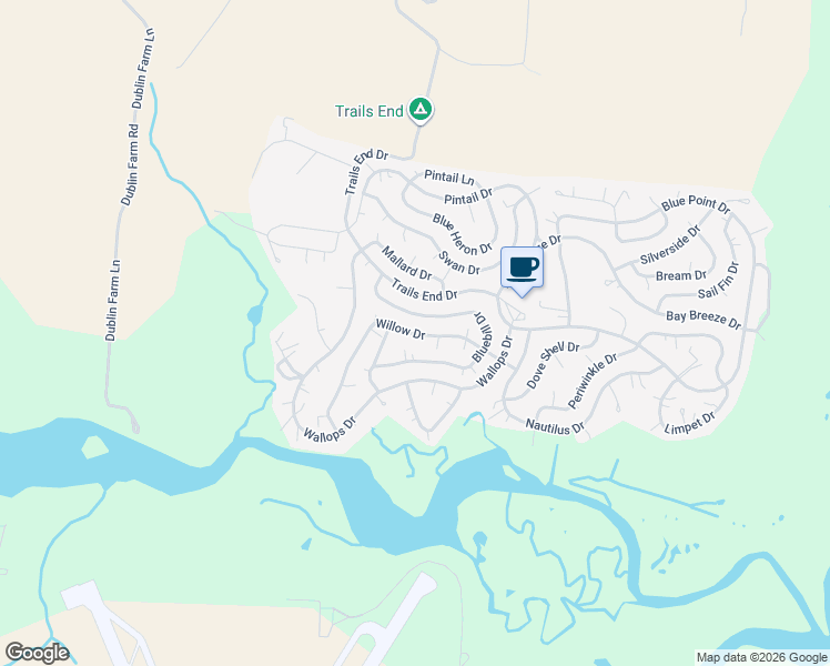 map of restaurants, bars, coffee shops, grocery stores, and more near Birch Court in Horntown