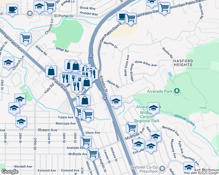 map of restaurants, bars, coffee shops, grocery stores, and more near 1500 Amador Street in San Pablo