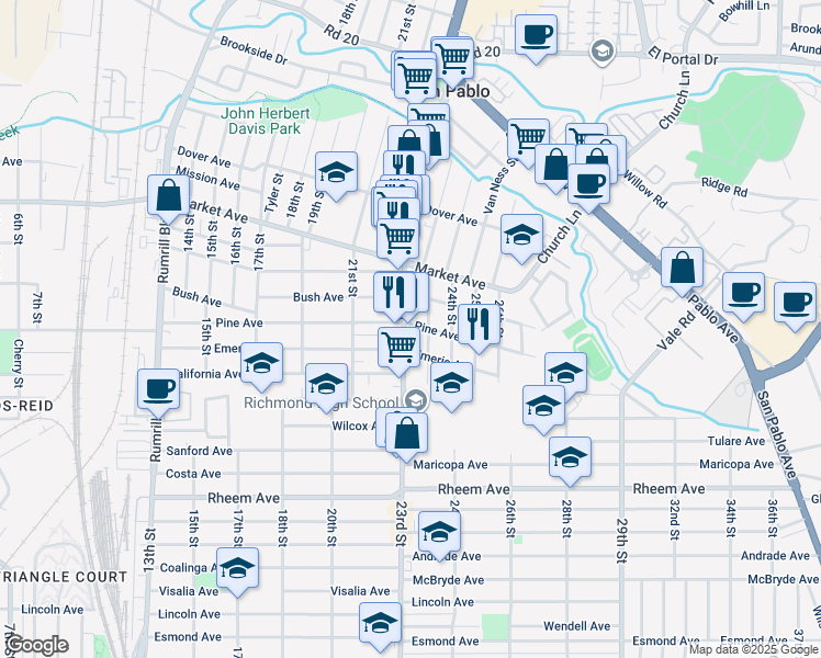 map of restaurants, bars, coffee shops, grocery stores, and more near in San Pablo