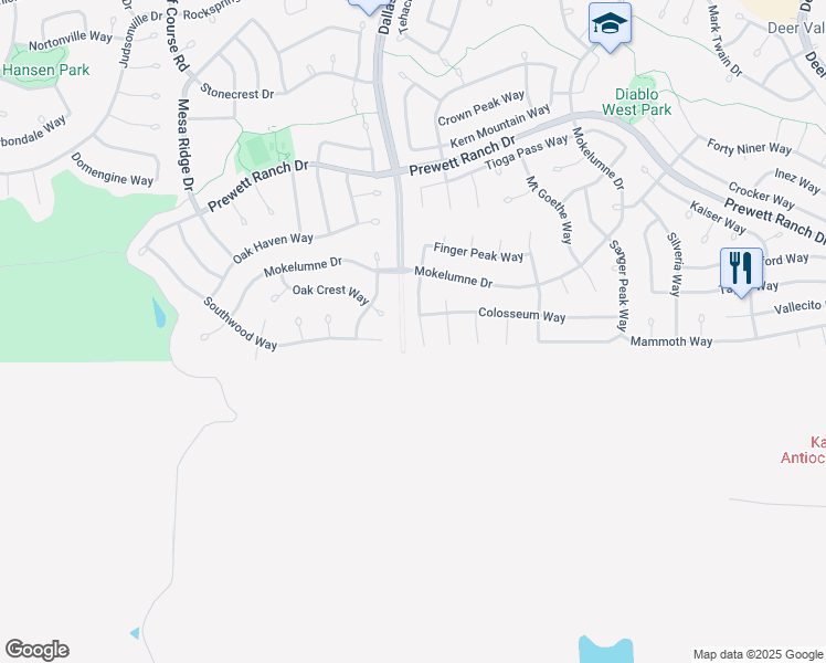 map of restaurants, bars, coffee shops, grocery stores, and more near 1863 Table Mountain Court in Antioch