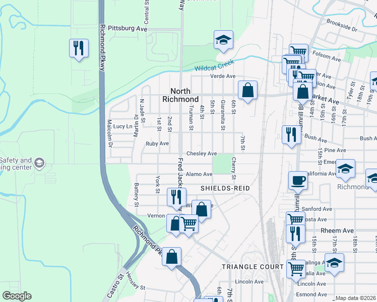 map of restaurants, bars, coffee shops, grocery stores, and more near 335 Chesley Avenue in Richmond