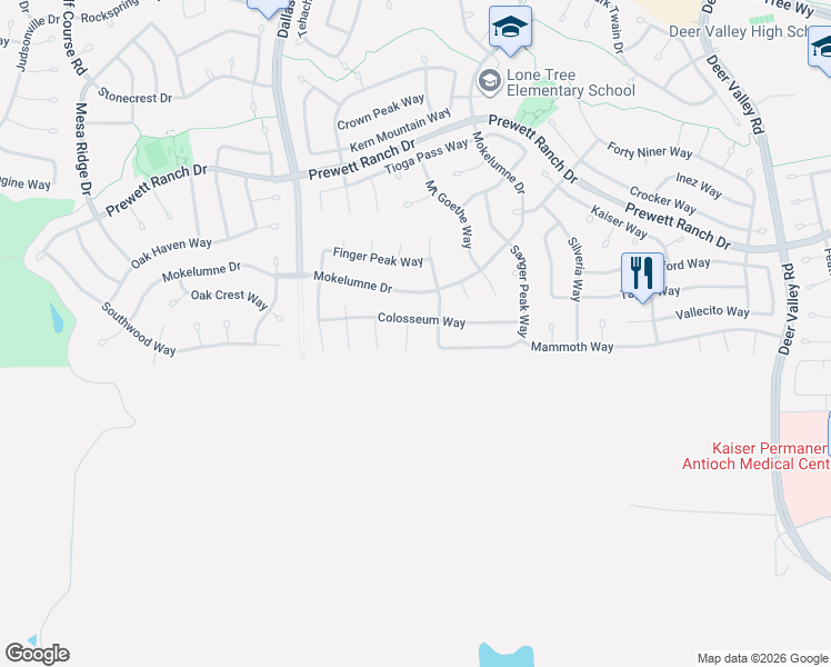 map of restaurants, bars, coffee shops, grocery stores, and more near 1990 Mount Wilson Court in Antioch