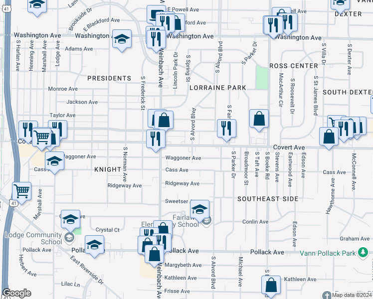 map of restaurants, bars, coffee shops, grocery stores, and more near 2054 Waggoner Avenue in Evansville