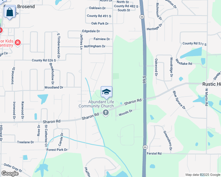 map of restaurants, bars, coffee shops, grocery stores, and more near 7300 Brentwood Drive in Newburgh