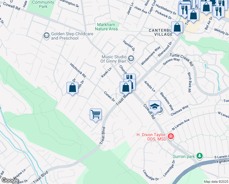map of restaurants, bars, coffee shops, grocery stores, and more near 1159 Saint Matthew Place in Concord