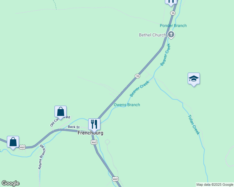 map of restaurants, bars, coffee shops, grocery stores, and more near 330 Kentucky 36 in Frenchburg